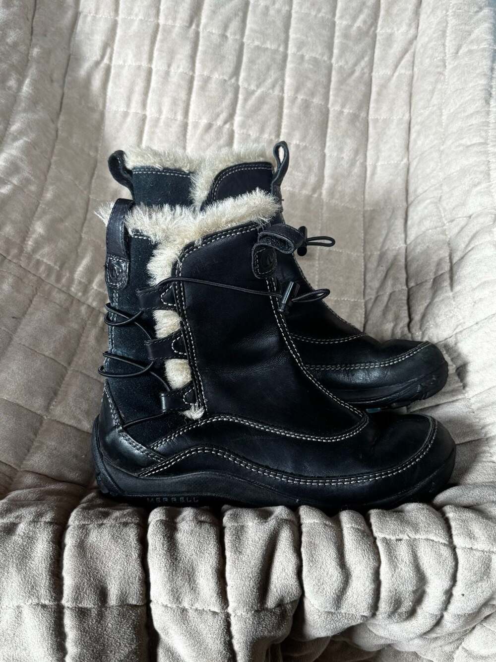 Merrell Black Leather Faux Fur Winter Boots